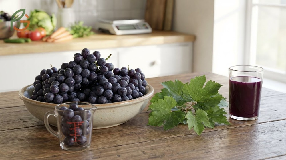 Concord grapes nutrition facts showing high vitamin K and antioxidant content.