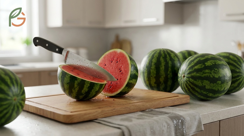 Cutting small and mini watermelons is easier by slicing them crosswise into manageable halves or wedges.