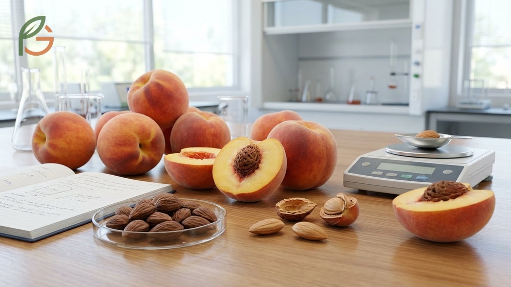 Cyanide in peach seeds can reach lethal levels for adults if 13 to 15 raw kernels are chewed and consumed.