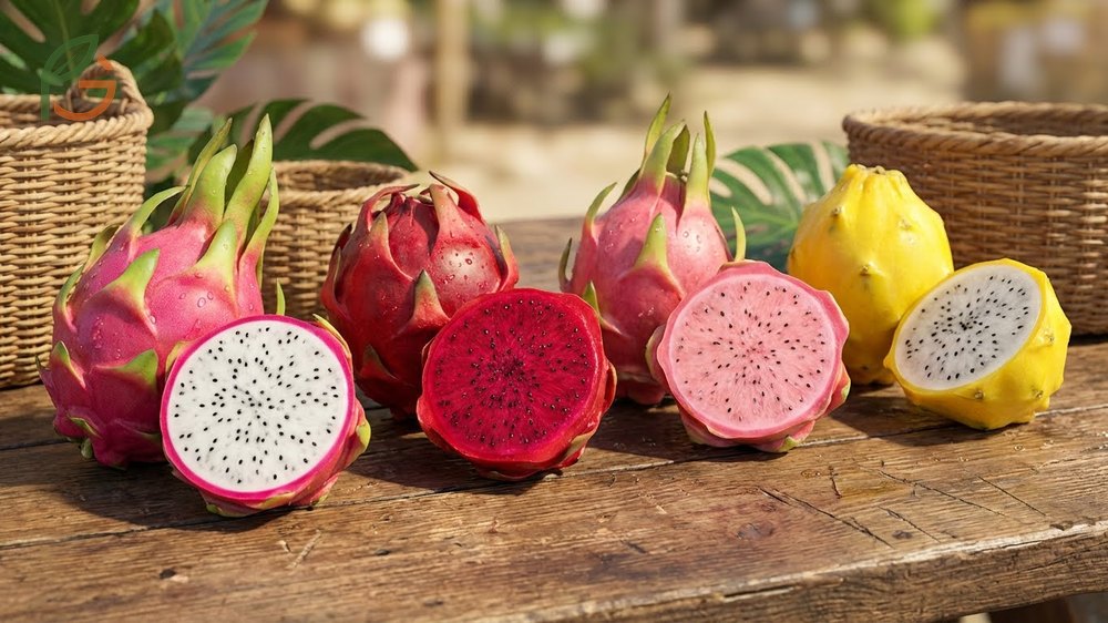 Different dragon fruit colors ranging from pink skin with white flesh to deep magenta flesh rich in betalain pigments.