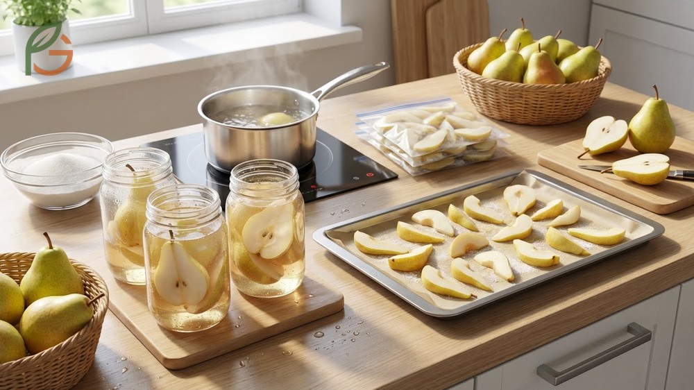 Freezing fresh pears works best using a 40 percent sugar syrup pack or the dry pack flash freezing method.