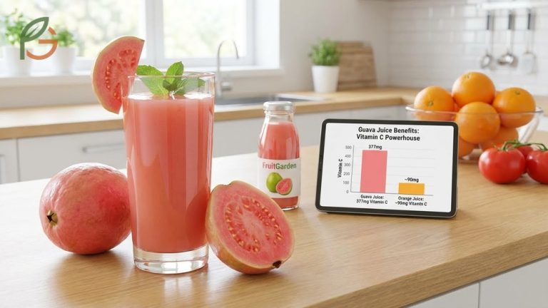 Guava juice benefits include delivering 377mg of vitamin C per cup to strengthen immunity and support cardiovascular health.