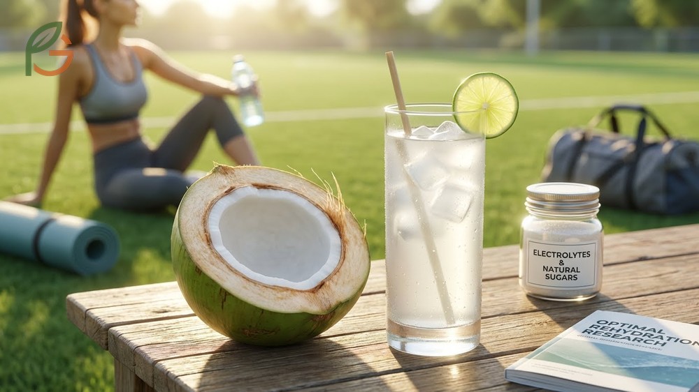 Coconut water rehydrating the body effectively after mild exercise compared to plain water through faster absorption.