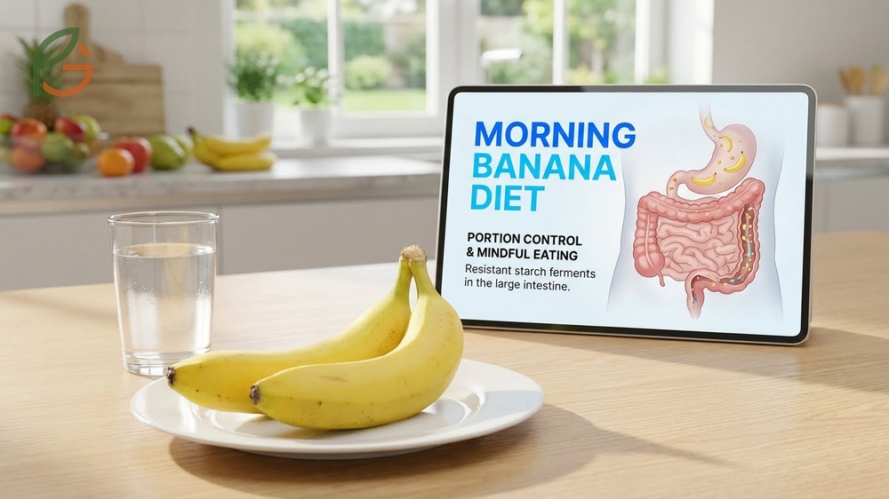 Morning banana diet plan focusing on raw bananas and room-temperature water for effective weight management.