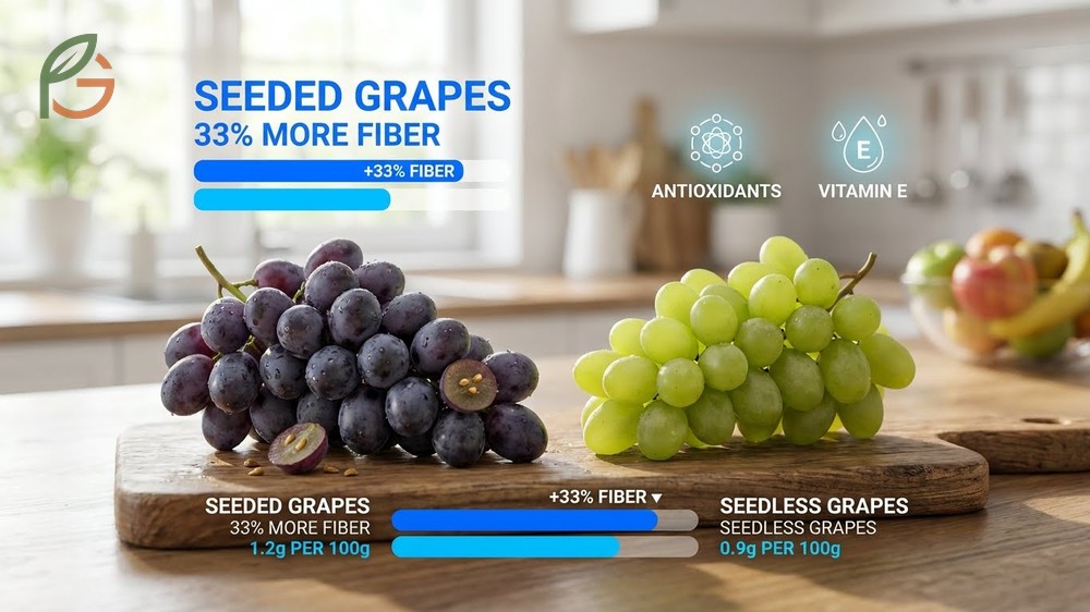 Nutritional comparison shows seeded grapes offer 30 percent more antioxidants through proanthocyanidins.