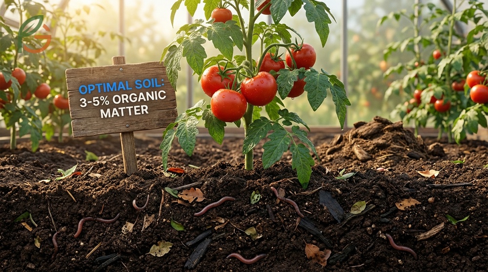 Aged cow manure and compost being mixed into garden beds to increase soil nutrient retention for tomatoes.