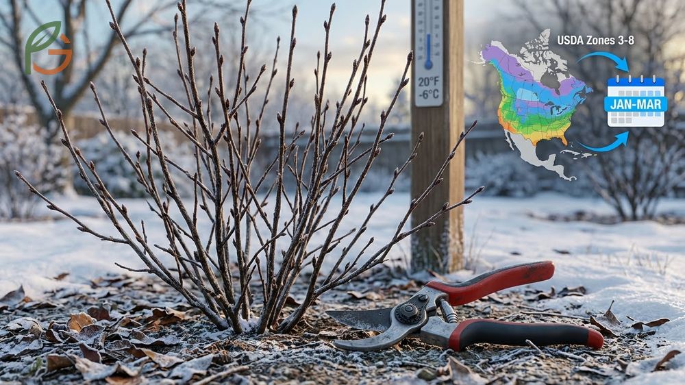 When to prune currants guide showing the optimal window from late winter to early spring before buds swell.