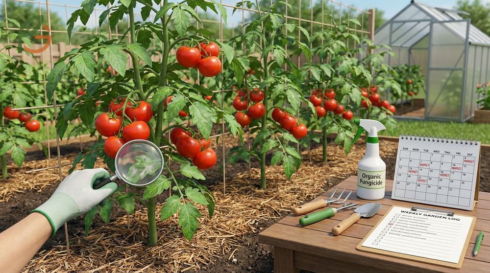 Control mildew tomatoes strategy requires weekly inspections and removing infected leaves immediately to stop spores from spreading.