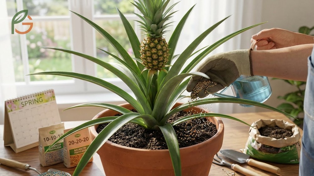 Best fertilizer for pineapple plants is a balanced liquid formula applied every other watering in summer.