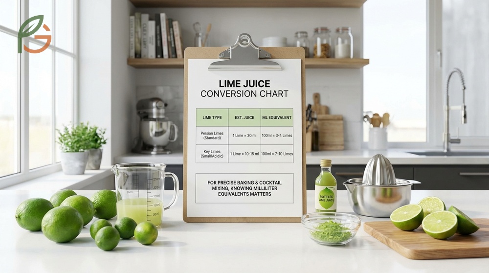 Lime juice conversion chart helps cooks substitute fresh juice for bottled and compares yields between Persian and Key lime varieties.