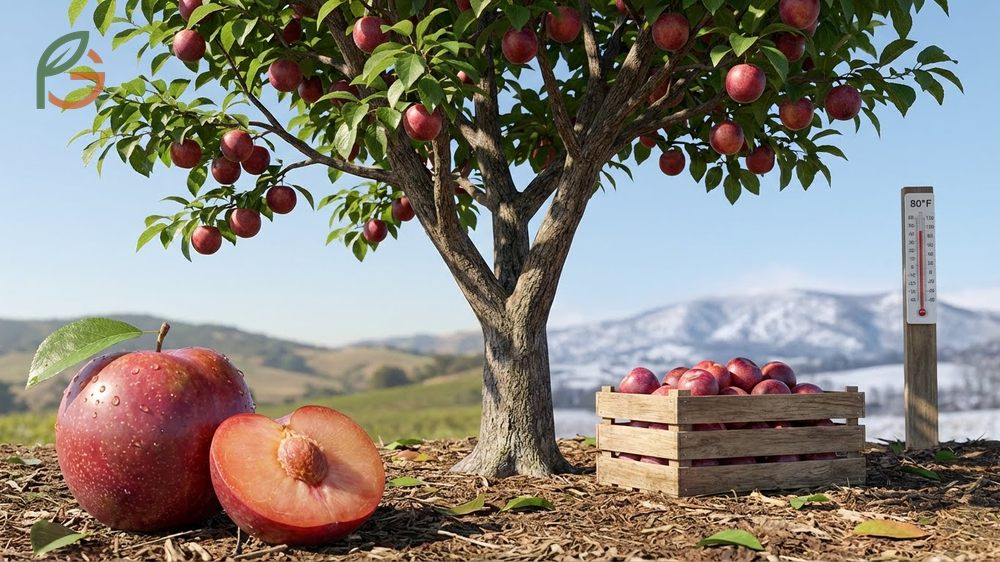 Plum apricot cross growing conditions requiring 400 to 700 chill hours and full sun exposure for optimal fruit set.