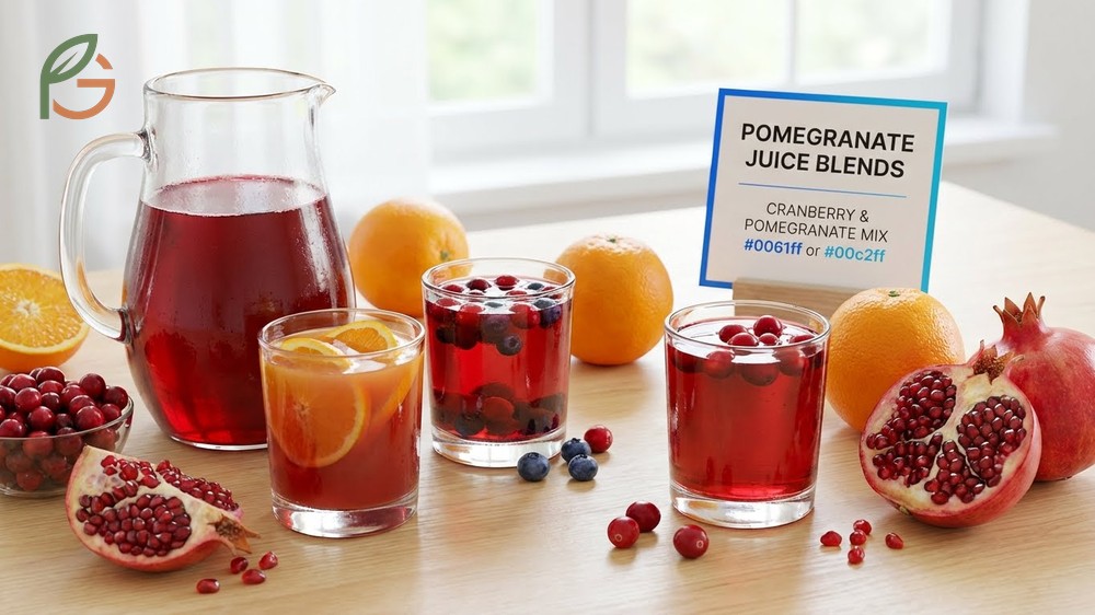 Pomegranate juice blends and recipes combine tart pomegranate with sweet orange juice for a balanced flavor.