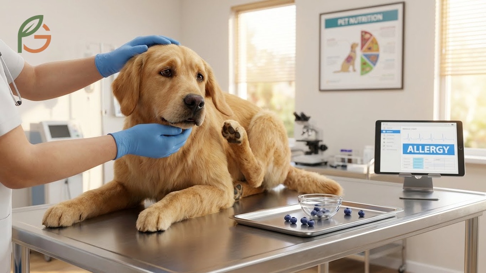 Symptoms of blueberry allergy in dogs identifying signs like excessive scratching and digestive issues.