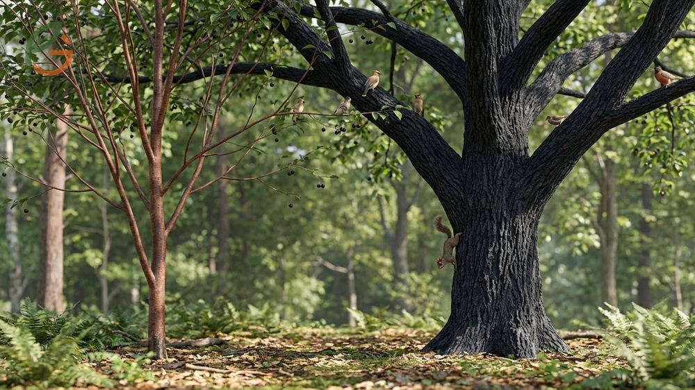 Wild black cherry tree habitat spanning eastern North America from Nova Scotia to Texas regions.
