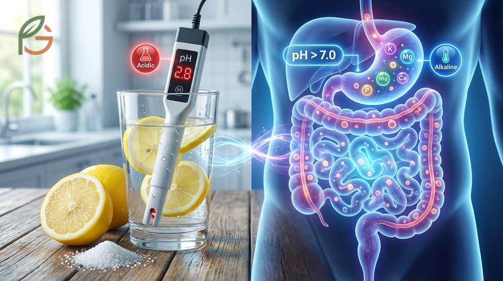 Alkalinity of lemon water occurs after digestion when citric acid breaks down into potassium and magnesium.