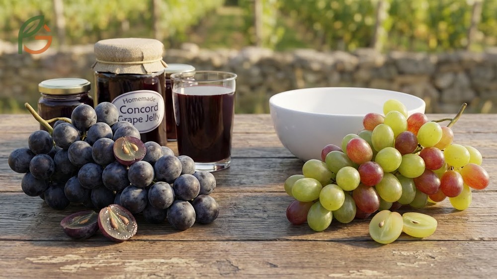 Concord grapes vs table grapes differences in skin texture seeds and flavor intensity.
