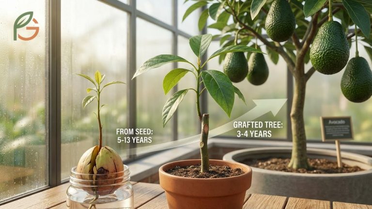 How long does it take for an avocado to grow infographic showing the timeline from seed to harvest.
