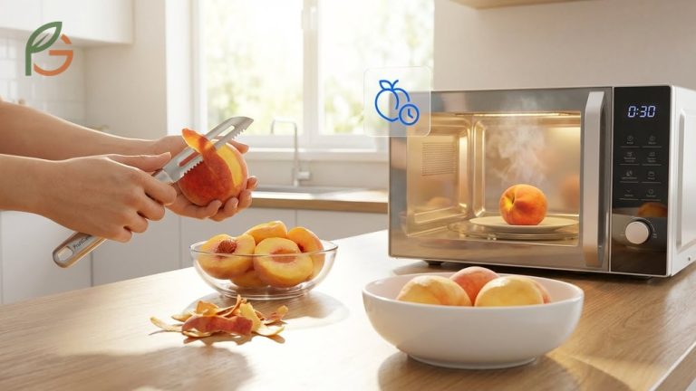 How to peel peaches utilizing serrated peelers or microwave heating for 30 seconds to loosen skins without boiling.