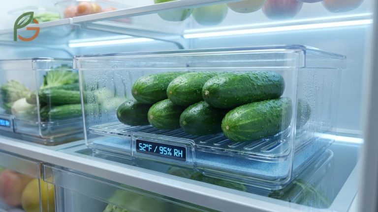 How to store cucumbers correctly involves keeping them at 50-55 degrees Fahrenheit with high humidity to maintain freshness.