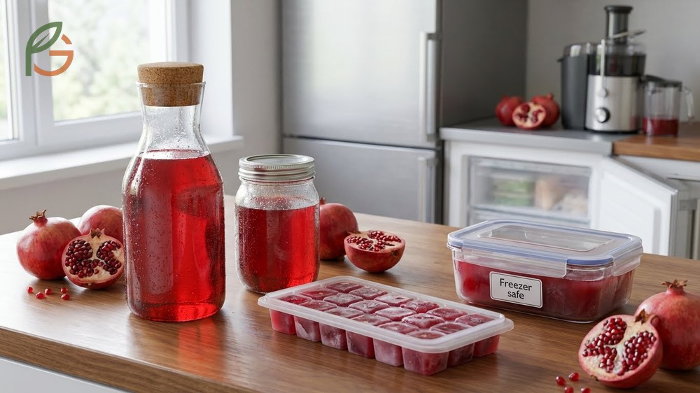 How to store homemade pomegranate juice in sealed glass bottles keeps it fresh for 2-3 days in the fridge.
