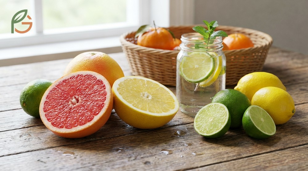 Low carb citrus alternatives suggesting lemons, limes, and grapefruit for keto flavor without high sugar.