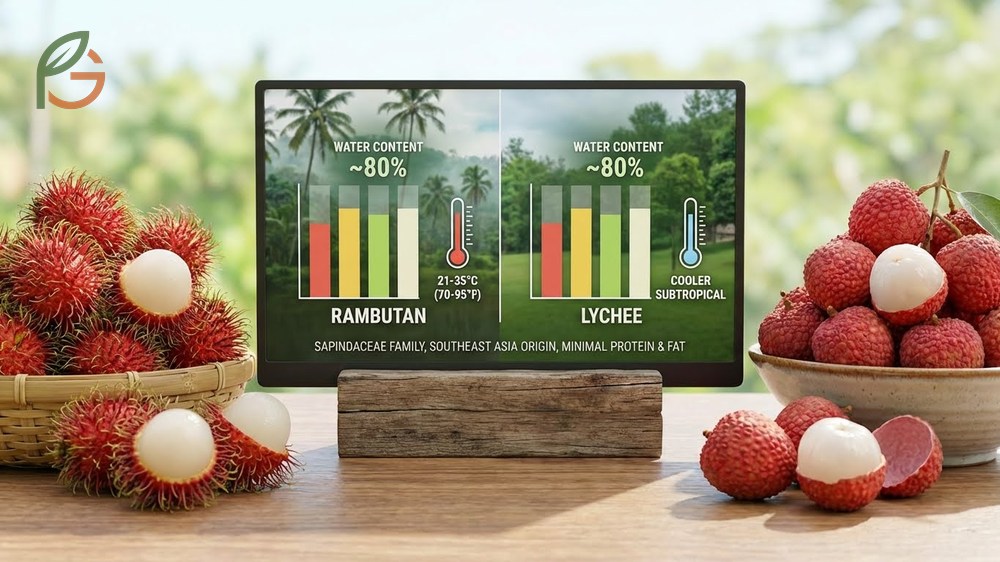 Rambutan vs lychee fruit distinct origins and botanical relationship within the Sapindaceae family.