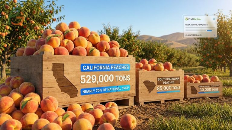 California dominates peach production with over five hundred thousand tons harvested annually representing nearly seventy percent of the national crop.