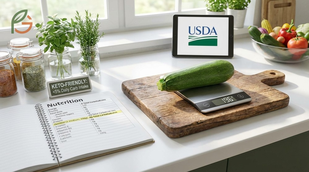 Zucchini carb content analysis distinguishing between total carbohydrates and net carbs relevant for keto.