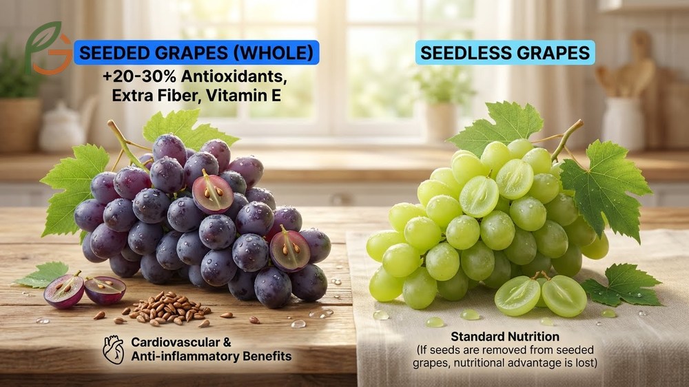 Which grapes are healthier depends on consuming the seeds for extra fiber and antioxidants.