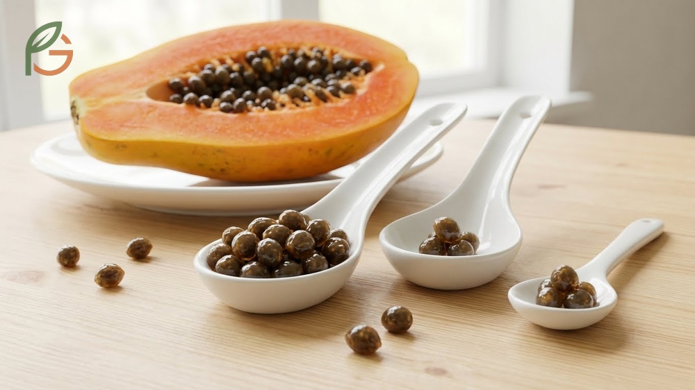 How many papaya seeds per day is recommended at 1-2 teaspoons to provide benefits without side effects.