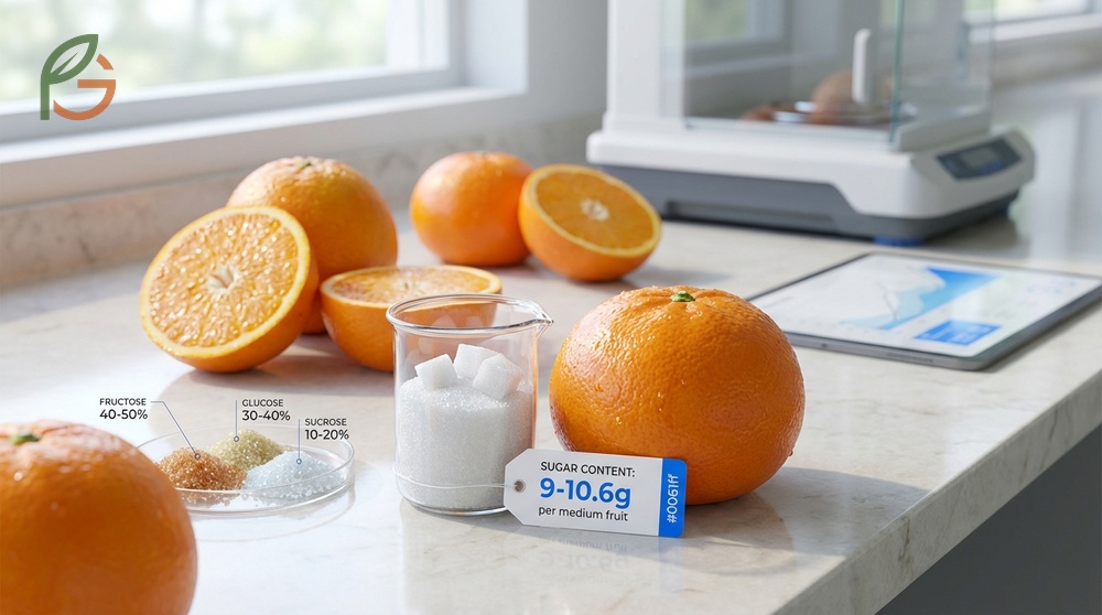 Mandarin sugar content breakdown of fructose and glucose levels affecting ripeness and carb count.