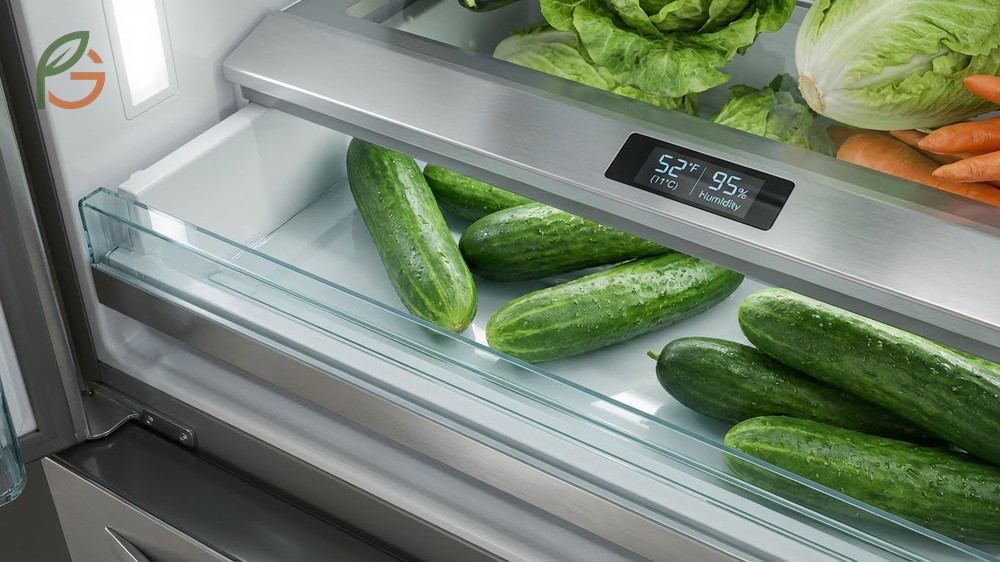 How to store cucumbers in the refrigerator crisper drawer at 95 percent humidity prevents shriveling and extends shelf life.
