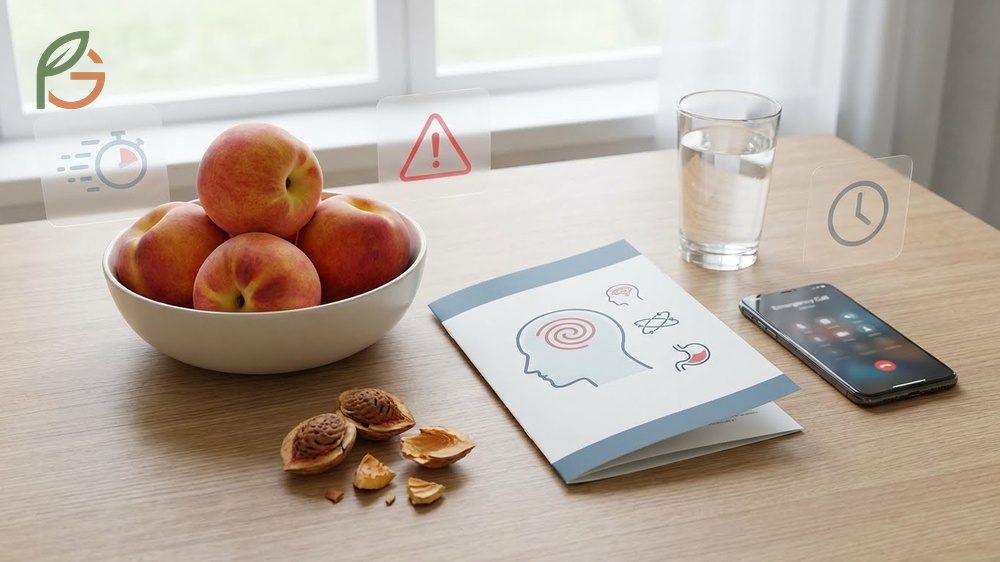 Peach seed poison symptoms include rapid breathing dizziness and nausea appearing within 30 minutes of ingestion.