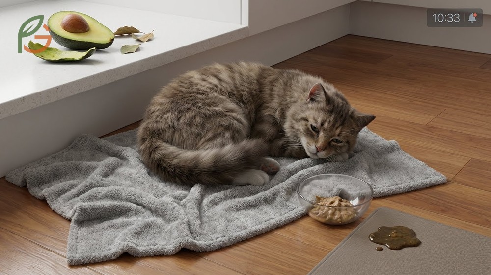 Symptoms of avocado poisoning in cats including vomiting diarrhea and lethargy after eating.
