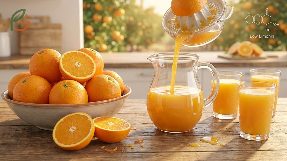 Valencia oranges are ideal for juicing because they produce high yields and lack the bitterness found in other varieties.