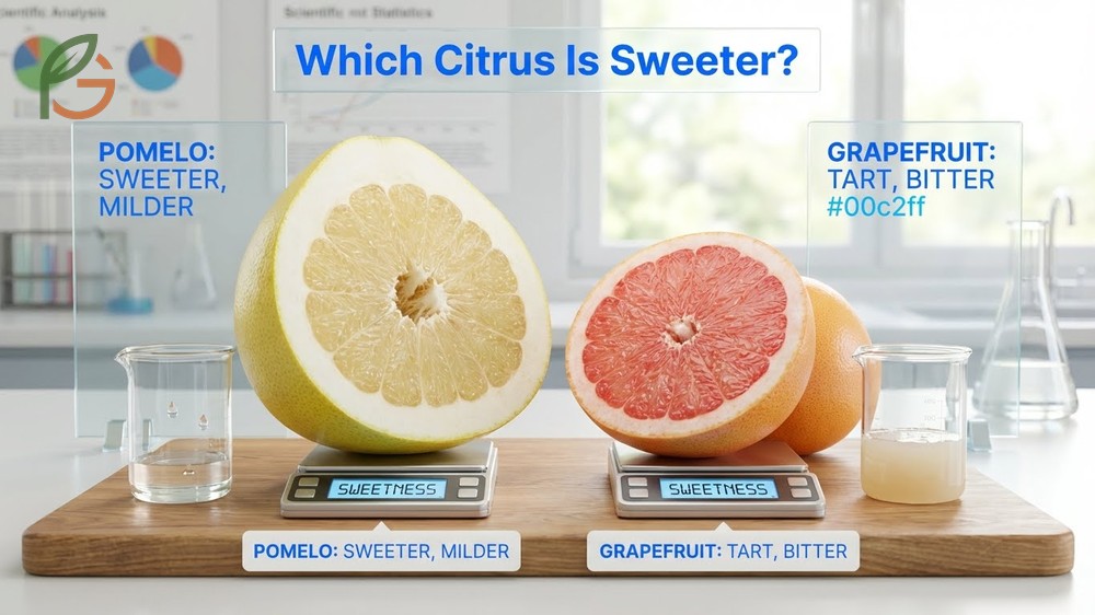 Which citrus is sweeter analysis confirms pomelos offer a gentler taste with lower acid levels than tart tangy grapefruits.