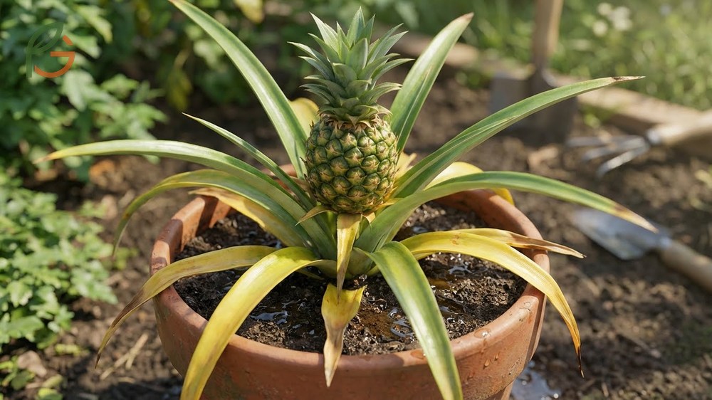 Pineapple plant leaves turning yellow often indicates overwatering or nutrient deficiencies needing correction.