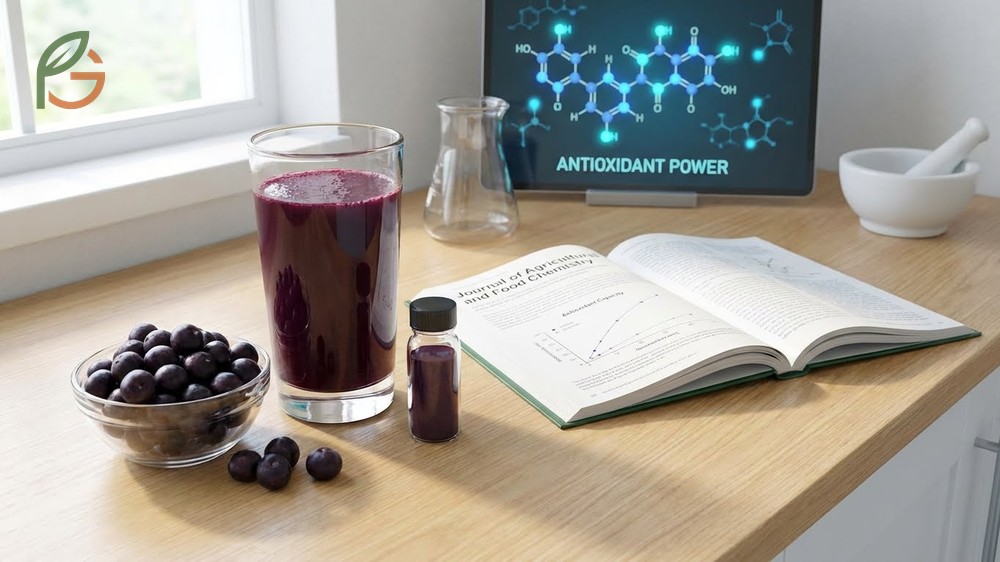 Acai berry juice benefits heart health by providing 885mg of omega fatty acids per 8 ounce serving.