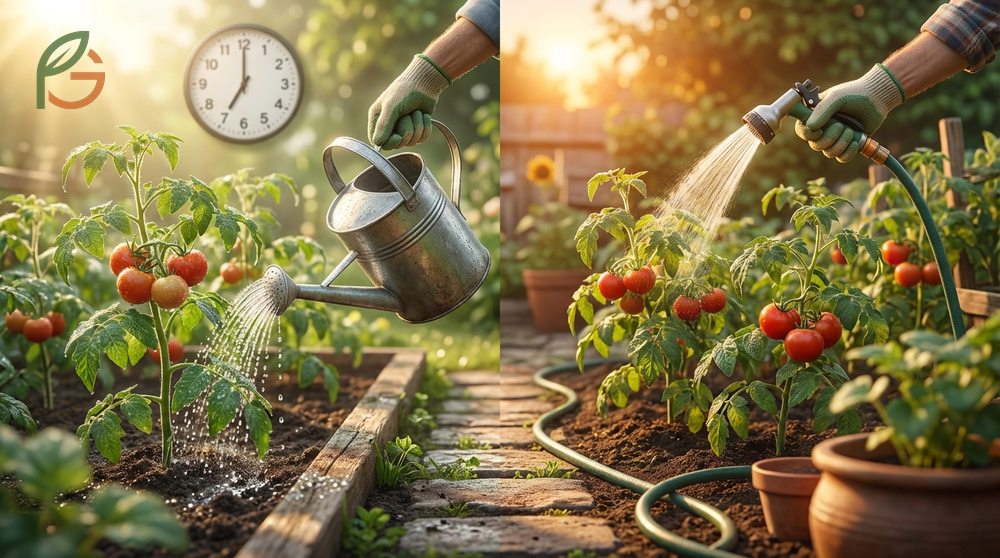 Best time of day to water tomatoes is early morning between 6 and 9 AM to allow efficient absorption before heat.