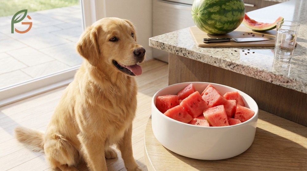 Can dogs eat watermelon flesh safely when seeds and rind are removed to prevent choking.