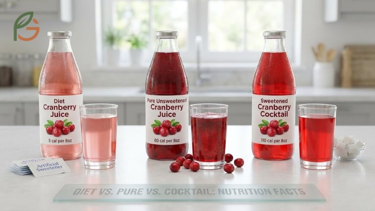 Close-up of the nutrition facts label on a bottle of diet cranberry juice showing zero added sugars.