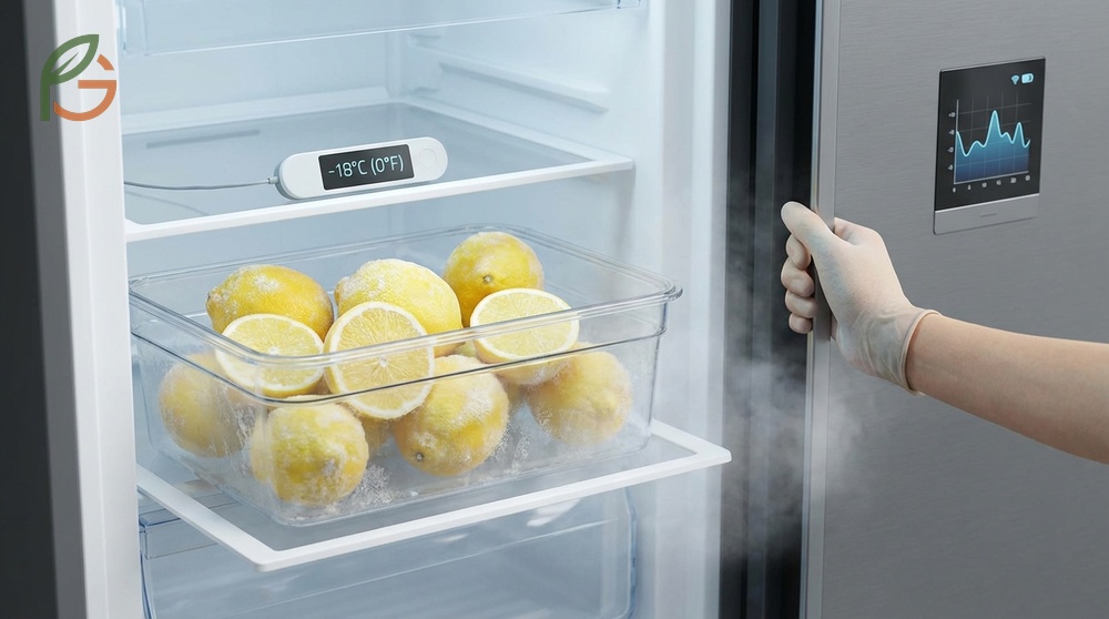 Frozen lemon storage conditions at 0 degrees Fahrenheit to prevent freezer burn for 4 months.