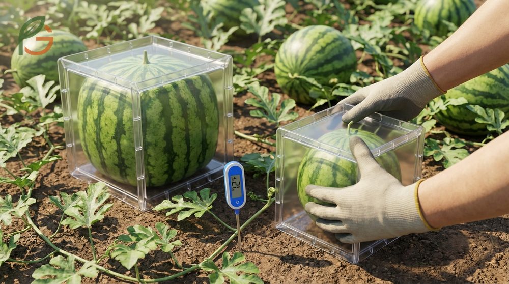 How to grow square watermelon by planting seeds in soil with 6.0 to 6.8 pH and using molds on 5 inch diameter fruits.