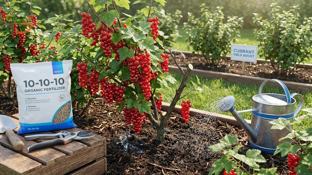 Increase currant yield by applying balanced fertilizer and ensuring consistent moisture to boost fruit production by 40 to 50 percent.