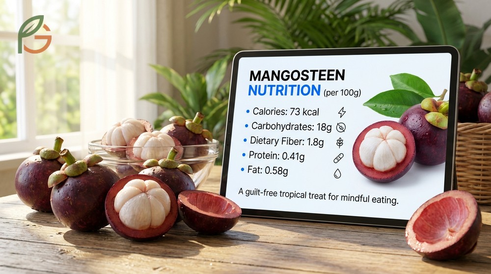 Mangosteen health benefits include 73 calories per serving and essential nutrients like vitamin C and fiber.