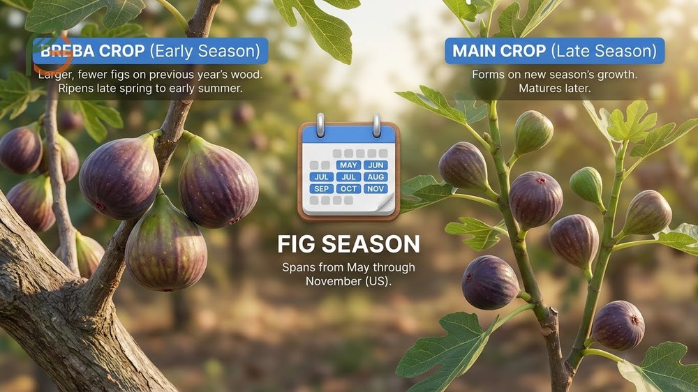 When are figs in season chart showing breba and main crop timing for optimal fruit harvesting.