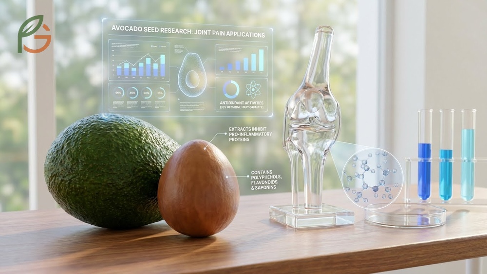 Avocado seed for joint pain research showing potential anti-inflammatory effects in laboratory studies on immune cells.