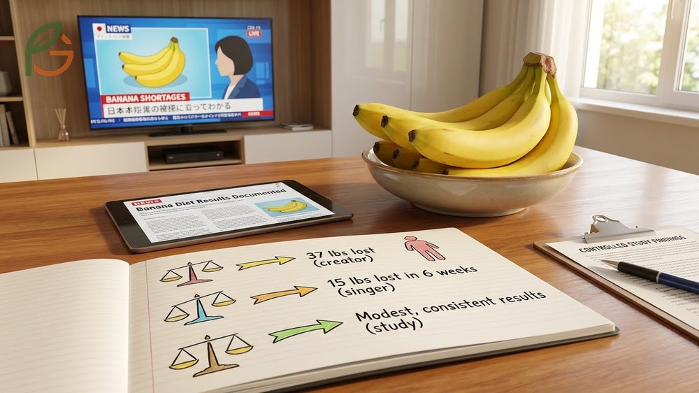 Banana diet results timeline showing typical weight loss of 1 to 2 pounds per week.