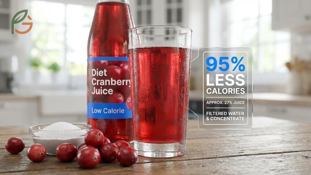 Diet cranberry juice nutrition facts showing 5 calories per serving compared to higher calorie sugary options.
