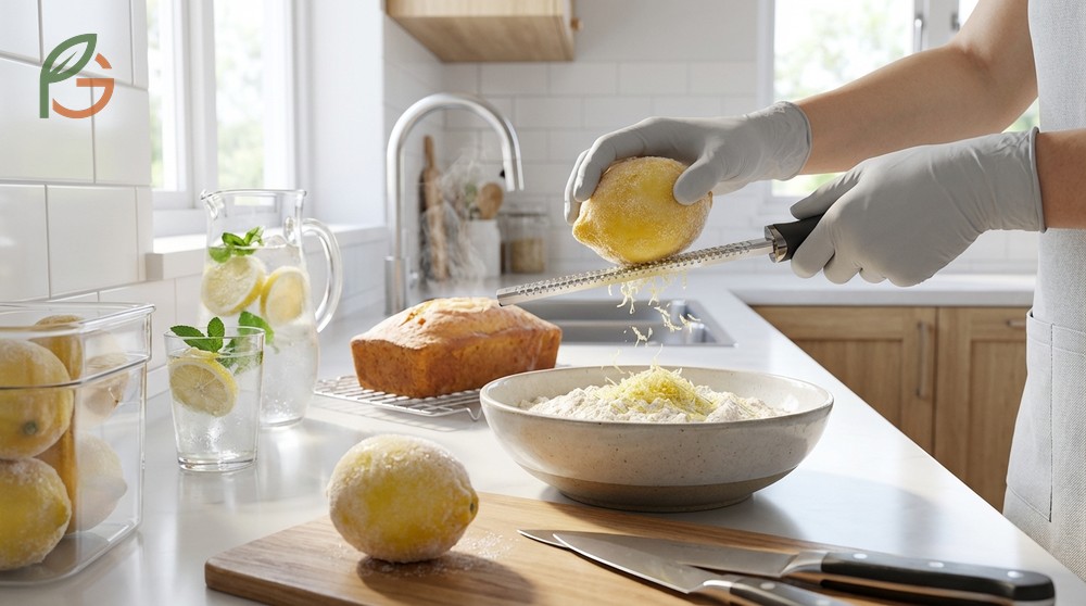 Frozen lemon uses for grating zest into cooked dishes and flavoring beverages without thawing.